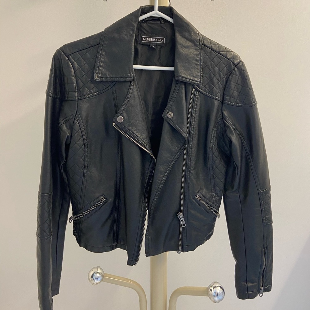 Members only black fake leather jacket from Urban Outfitters. Size medium.
